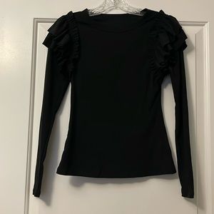 Adorable Black Stretchy Top With Ruffled Sleeves. NWT Sz S